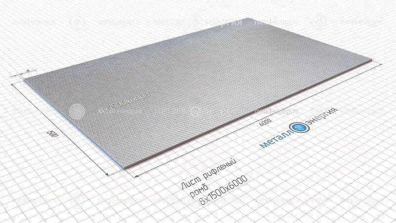 Лист рифленый 8x1500х6000 изображение чертёж