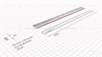 Полоса оцинкованная 20х8 изображение и чертёж